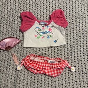 Pink and White Dream Crop Top with Red Checkered Skirt